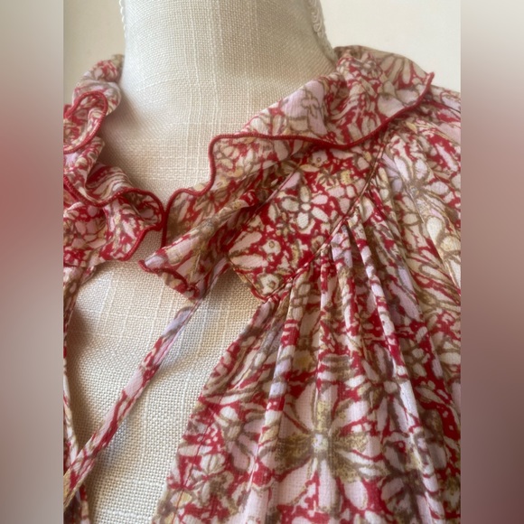 free people feelin groovy red floral long sleeve sheer tiered maxi dress sz s - Picture 3 of 13